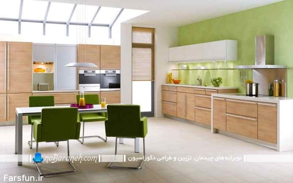 طراحی دکوراسیون آشپزخانه با رنگ سبز
