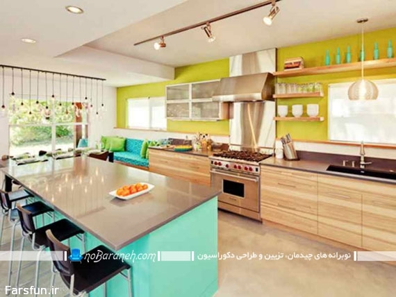 طراحی دکوراسیون آشپزخانه با رنگ های شاد