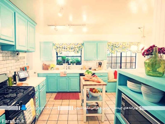 طراحی دکوراسیون آشپزخانه با رنگ های شاد و روشن